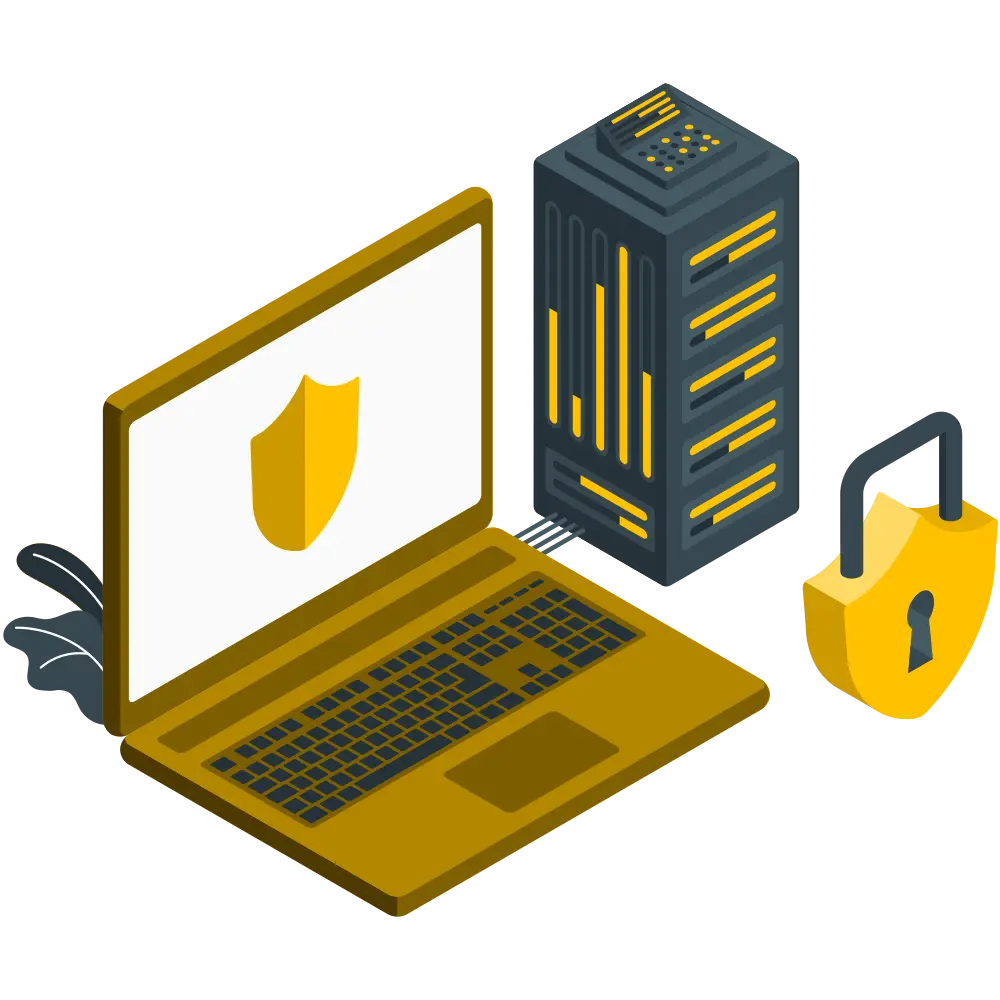 Illustration IT Security mit Laptop und Schluss